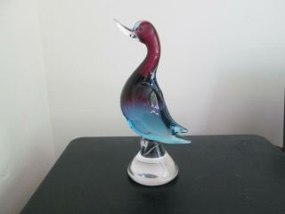 Vintage Hand Blown Murano Sommerso Glass Duck goose bird large 9.  5 Inch 2
