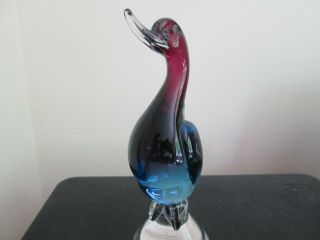 Vintage Hand Blown Murano Sommerso Glass Duck goose bird large 9.  5 Inch 3