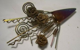 Vintage Mixed Metals Silver - Gold Purple Hue Flower Vase Pin/Brooch Mesh Roses 4