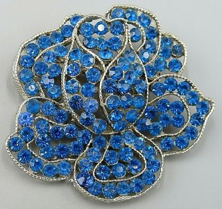 Show Stopper Vintage Jewelry Signed Weiss Blue Flower Brooch Pin Rhinestone Loth
