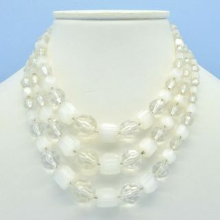 Vintage Necklace 1950s German Triple Strand White Satin Glass Bridal Jewellery