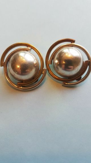 Vintage Sterling Silver And Brass Clip On Earrings From Mexico
