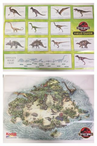 Vtg 1997 Jurassic Park The Lost World Field Guide Map Poster Kodak Dinosaurs