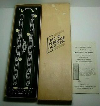 Vintage Curtis Cribbage Counter And Instructions Pegless Cribbage Board