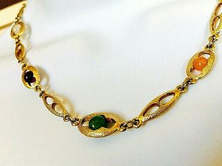 Vintage Bezel Semi Precious Colorful Polished Stone Gold Choker Necklace