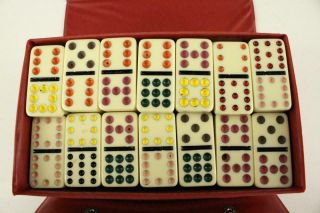 Vintage Toy Full Set Dominoes By Pavilion Double 12 Twelves Multi Colored Pips