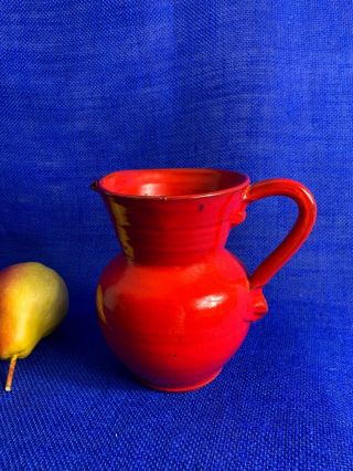 Vintage Neolia Cole Red Glaze Pottery Folk Art Pitcher,  Sanford Nc Milk Jug ‘87