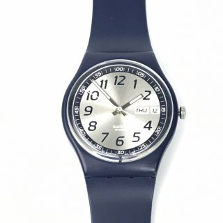 Vintage Swatch Quartz Watch Unisex Classic Blue Day Date Plastic Band
