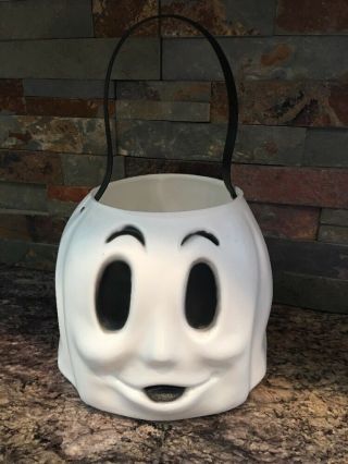 Vintage Empire Blow Mold Halloween Pail Bucket Ghost Face With Strap 7 "