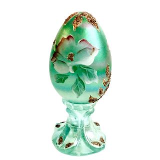 Vintage Fenton Hand Painted Egg by D.  Robinson - Green Floral Theme - 383/3000 2