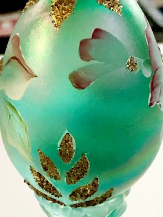 Vintage Fenton Hand Painted Egg by D.  Robinson - Green Floral Theme - 383/3000 5