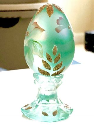 Vintage Fenton Hand Painted Egg by D.  Robinson - Green Floral Theme - 383/3000 6