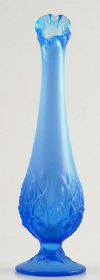 Vintage Fenton Art Glass Blue Opalescent Lily Of The Valley Floral Bud Vase