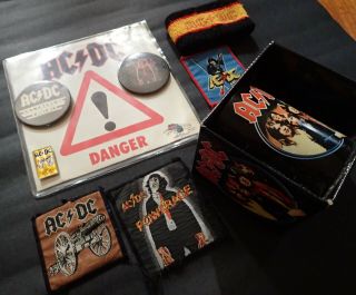 Vintage Ac/dc Bundle Danger 7 " Badges,  Mug,  Patches,  Sweat/wristband.