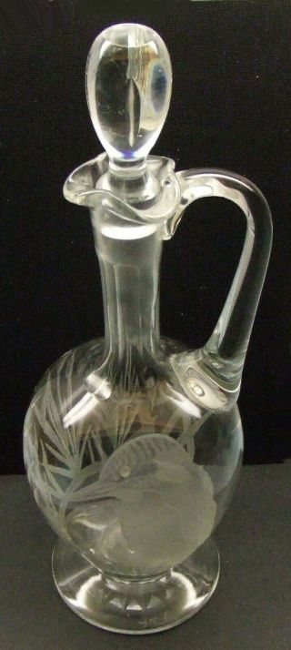 A Vintage Hand Etched Glass Claret Jug With Kingfisher & Bulrushes Design