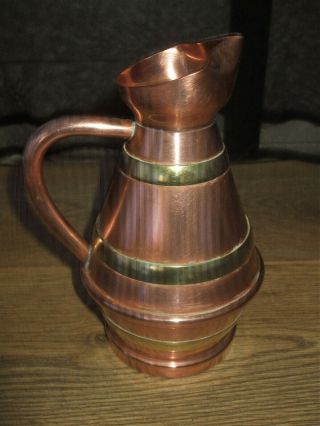 Vintage French Villedieu Copper Oil Wine Water Jug Stamped 0.  8 Lt Decorative