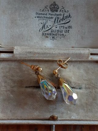 Vintage Stamped 9ct Crystal Drop Earrings