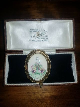 Vintage Thomas L Mott Hand Painted Crinoline Lady Brooch Pin Signed Tlm