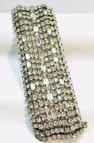 Vintage All Clear Rhinestone Bracelet : Wide Show Stopper Design