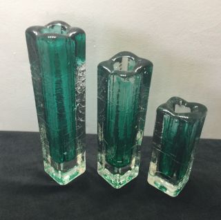 Vintage Green Cylindrical Ice Cube Vases X 3 Whitefriars? Scandinavian?
