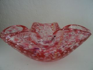 Vintage Murano Art Glass Cranberry Specked Controlled Bubble Bullicante Bowl