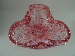 Vintage Murano Art Glass Cranberry Specked CONTROLLED BUBBLE Bullicante BOWL 2