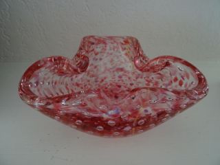 Vintage Murano Art Glass Cranberry Specked CONTROLLED BUBBLE Bullicante BOWL 3