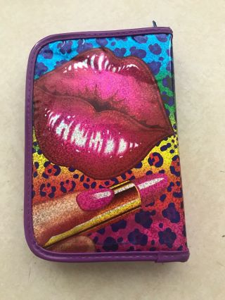 Vtg LISA FRANK Glamour Lips Lipstick Leopard Print Zip Up Agenda Mini Organizer 3