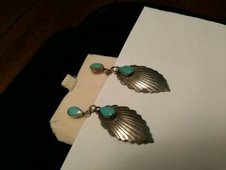 Vintage Turquoise Sterling Silver Southwestern Style Dangling Post Earrings