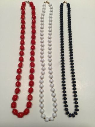 3 Vintage Necklaces Red White And Blue Beads Jewelry Usa Patriot