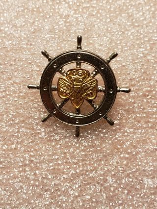 Vintage Girl Scouts Mariner Ship Wheel Pin Nautical