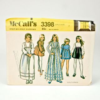 McCalls Sewing Pattern 3398 Girls Short Long Dress Dresses Size 7 Vintage 1970s 3