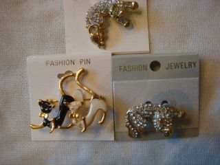 Cats [three] Vintage Fashion Jewelry Rhinestone Cat Brooches