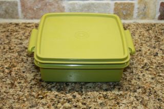 Vintage Tupperware Avocado Green Square Container With Lid 1362 Sandwich Keeper