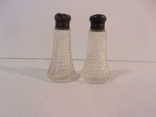 Vintage Mini Cut Glass Salt And Pepper Shakers,  Metal Top,  2 3/8 " Tall