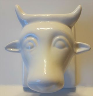 Vintage White Himark Ceramic Cow Bull Head Towel Apron Holder Farmhouse Decor