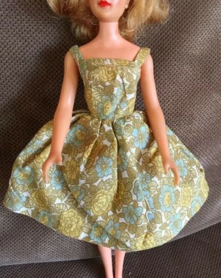 Vintage Barbie Clone Green Floral Handmade Dress Outfit Fits Tammy Misty Doll
