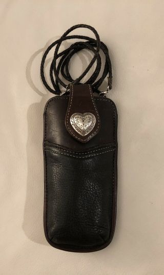 Vintage Brighton Leather Eyeglass Sunglass Case Sterling Silver Plated Heart