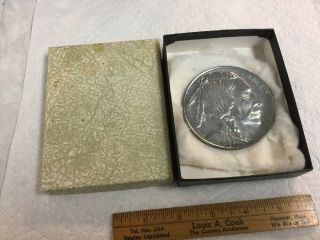 Vintage 3 " Oversize 1913 - S Buffalo Nickel Silver Paperweight Medal Box