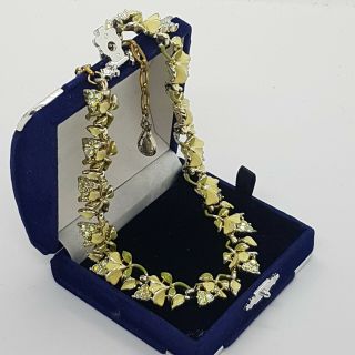 Vintage Coro/jewelcraft Necklace Cream Enamel Flower Sparkly Mid - Century