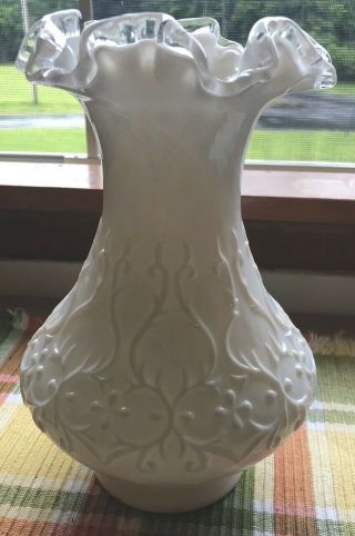 Fenton Silvercrest White Milk Glass Vase And Bowl Clear Glass Ruffle Vintage
