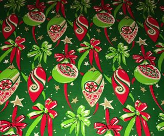 Vtg Christmas Wrapping Paper Gift Wrap 1960 Shiny Brite Ornaments Red Green Nos