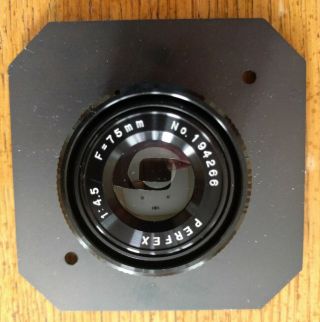 Vintage Perfex 75mm Enlarger Lens 1:4.  5 No.  194266 Made In Japan