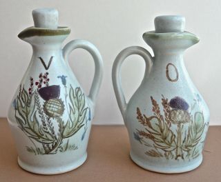 Vintage Buchan Thistleware Stoneware Pottery Oil & Vinegar Cruet Set Scotland