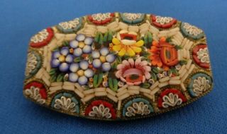 Vintage Micro Mosaic Brooch Dress Pin Italy Millefiori Flowers Oval Floral