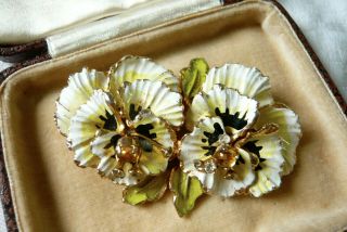 Vintage Jewellery Enamel Pansy Flowers Brooch Pin Lovely