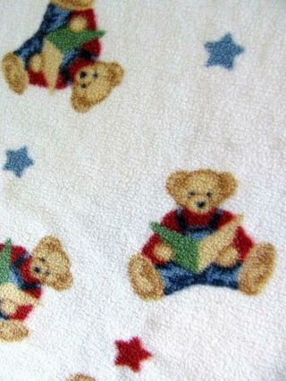 Vintage Springmaid Blue Jean Teddy Beddy Bear Toddler Bed Crib Blanket Coth Tag