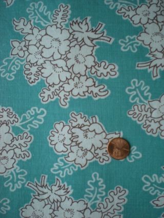 White FLORAL on AQUA Vtg FEEDSACK Quilt Doll Clothes Sewing Craft Fabric 2