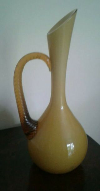 VINTAGE RETRO MURANO ART GLASS VASE 1960 ' S 1970 ' S CREAM BROWN FANCY SHAPE JUG 2