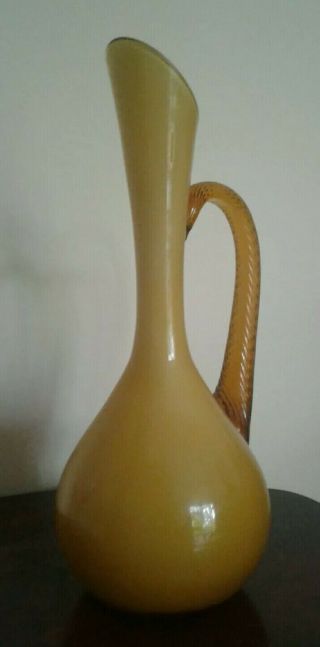 VINTAGE RETRO MURANO ART GLASS VASE 1960 ' S 1970 ' S CREAM BROWN FANCY SHAPE JUG 3